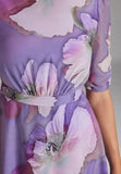 5AG087 - Chiffon midi jurk met bloem dessin
