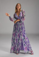 5AG176 - Lange jurk met lurex en kleurrijk dessin