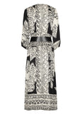 1159 - Midi jurk met tweekleurig dessin
