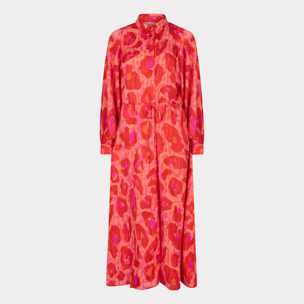 SP24.15000 - Lange doorknoop jurk met kleurrijk animal dessin