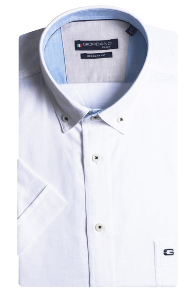 416001 - League, uni korte mouw shirt met button down