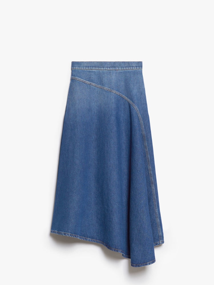 Luana - Lange denim rok met diagonale naad