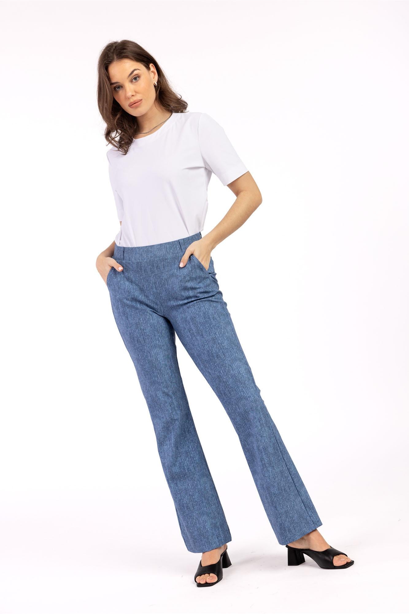 09753 - Flair jeans trousers travel met dessin