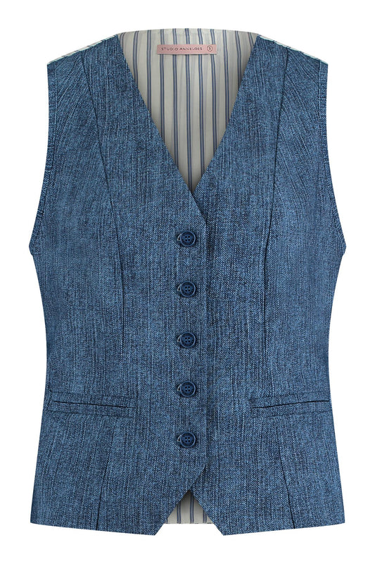 09754 - Bruno jeans gilet travel mix met dessin