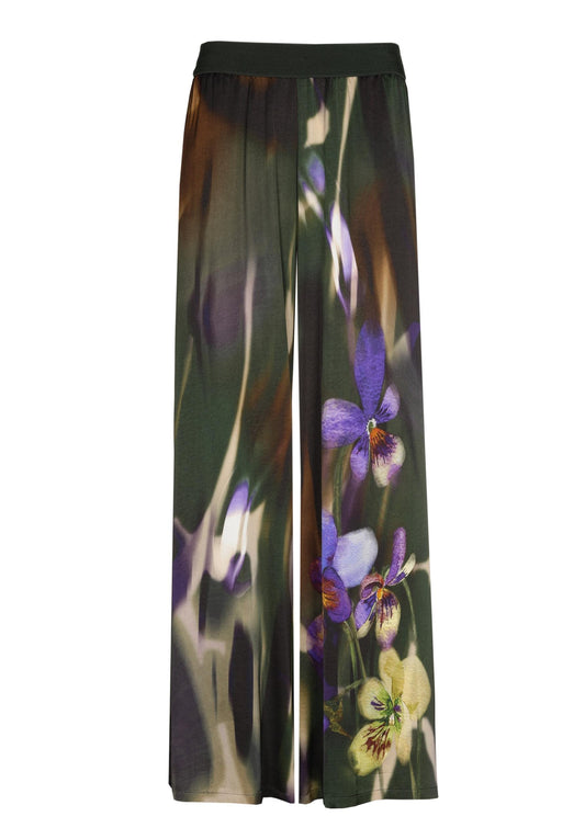 4543 - Wideleg pantalon met foto bloem dessin