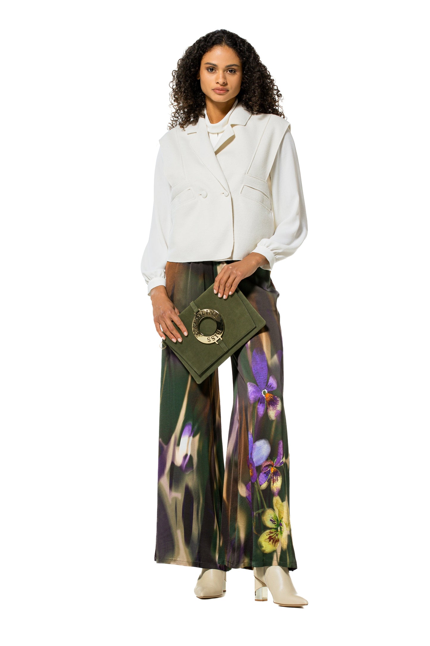 4543 - Wideleg pantalon met foto bloem dessin