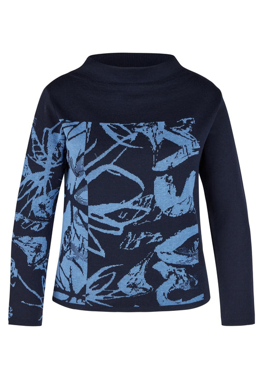 53-124601 - Tweekleurige pullover met dessin met turtlehals