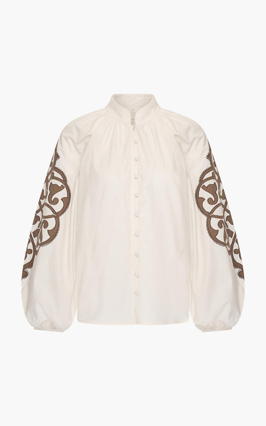 EdwigeA - EdwigeA blouse met contrast embroderie op mouw