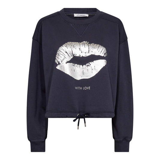 37023 - Cropped sweater met metallic print en koordje