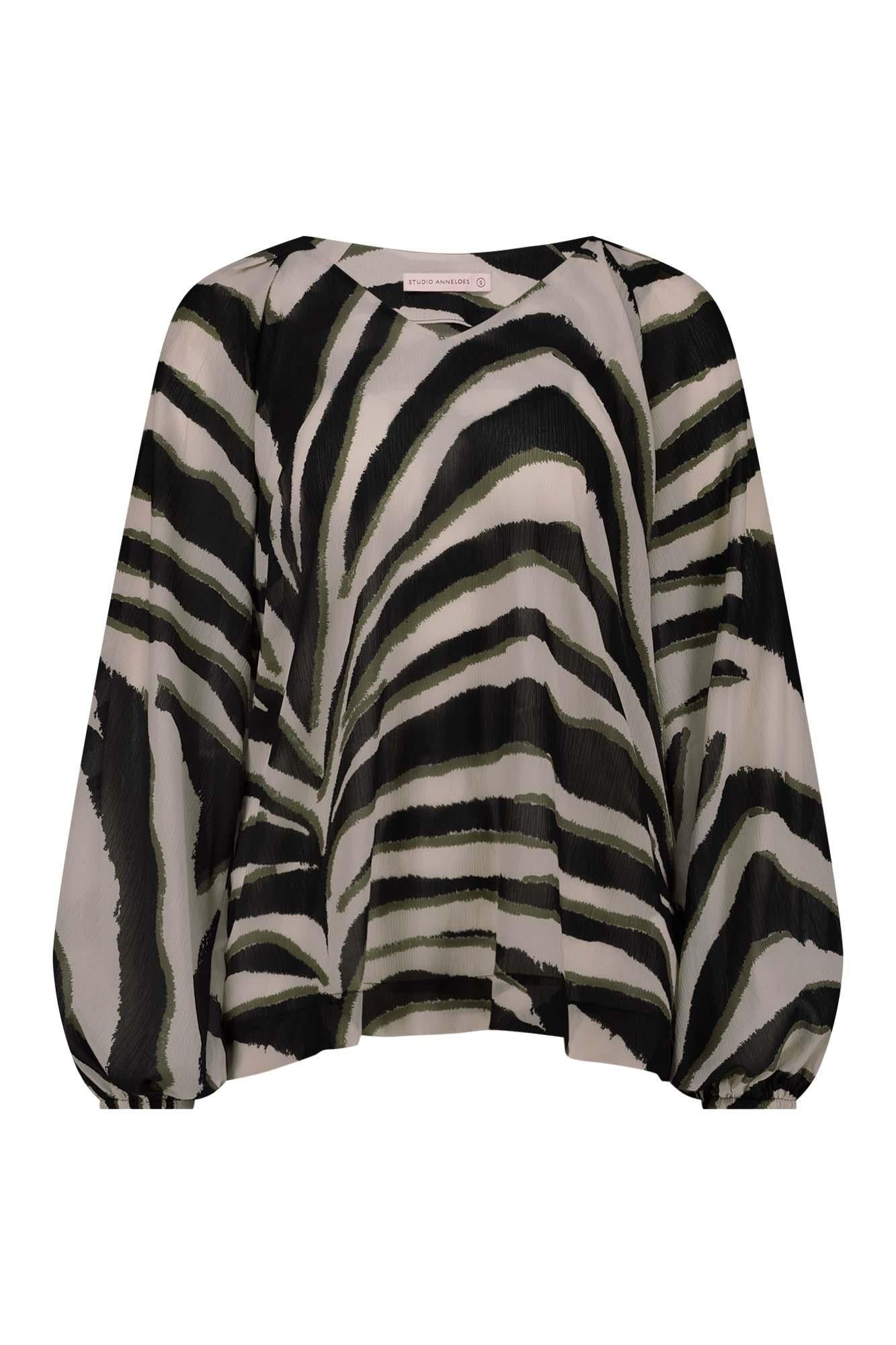 11841 - Elain zebra crepe blousetop met lange mouw