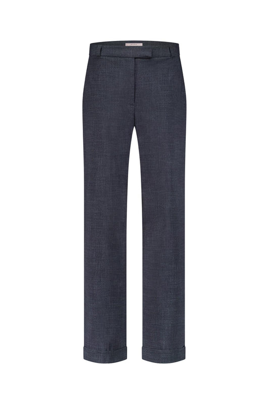 11947 - Ozzie woven denim look trousers met omslag