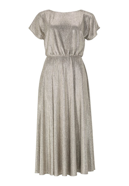 5AB037 - Jersey metallic jurkje met gerende midi rok